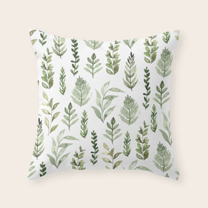 Watercolor leaves Throw Pillow Gallery Image 6
