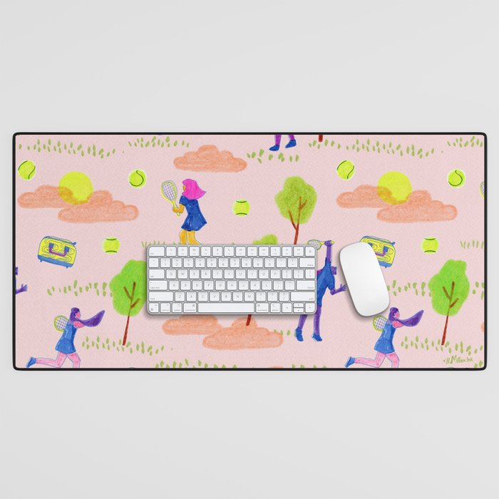 Let's Play Tennis in Peachy Pink Desk Mat Gallery Image 1