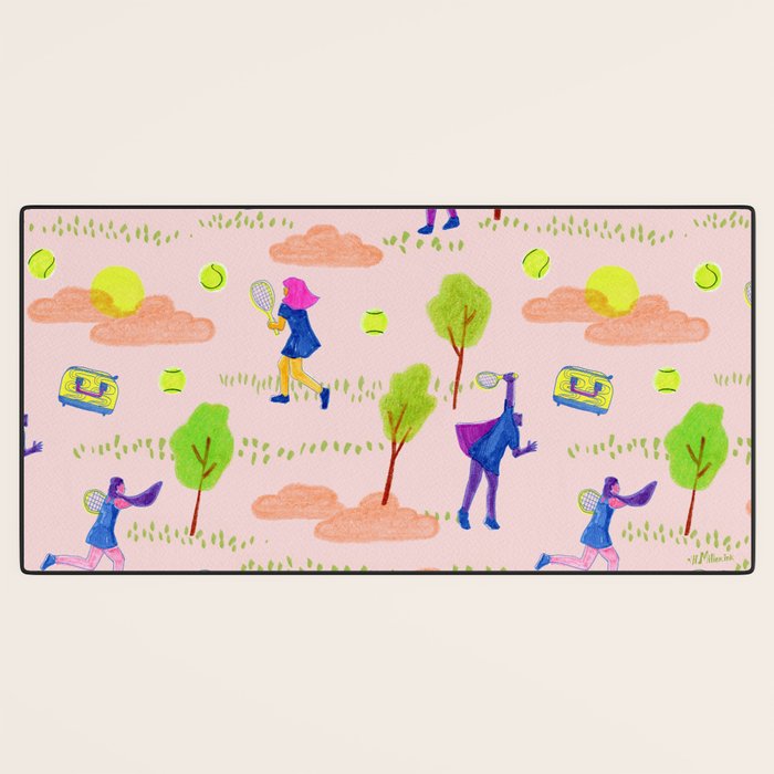 Let's Play Tennis in Peachy Pink Desk Mat Gallery Image 3