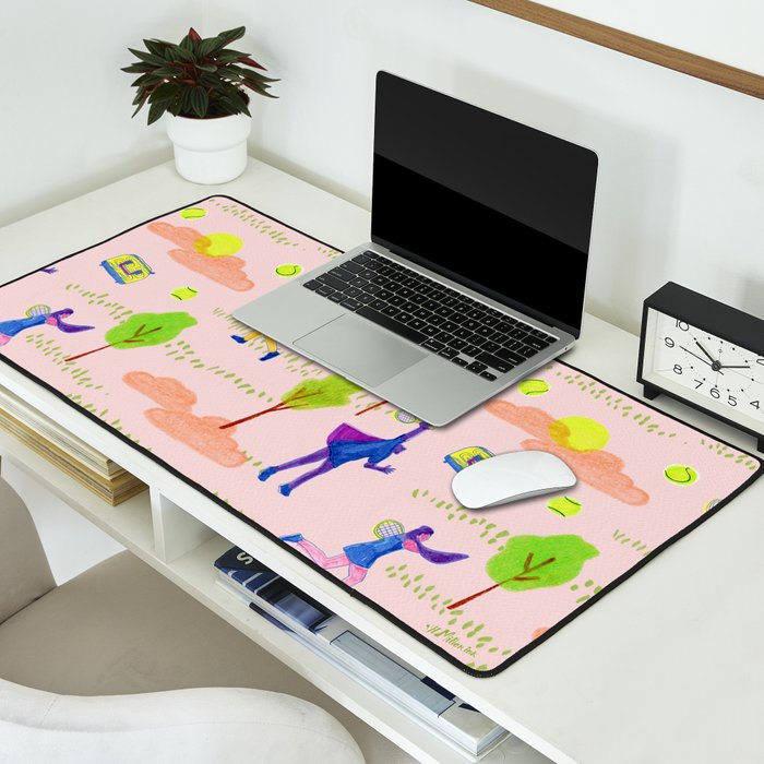 Let's Play Tennis in Peachy Pink Desk Mat Gallery Image 2
