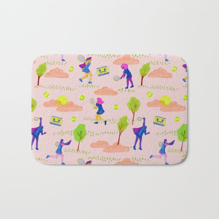 Let's Play Tennis in Peachy Pink Bath Mat Gallery Image 1