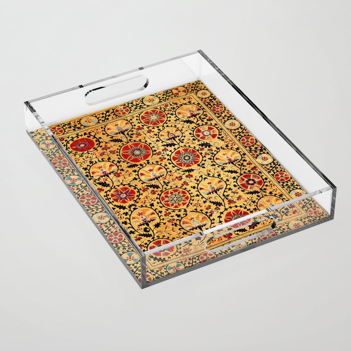 Shakhrisyabz Suzani  Antique Uzbekistan Embroidery Print Acrylic Tray Gallery Image 1