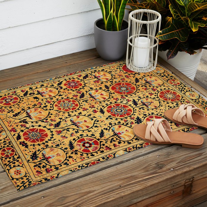 Shakhrisyabz Suzani  Antique Uzbekistan Embroidery Print Outdoor Rug Gallery Image 2