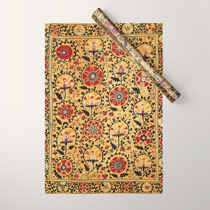 Shakhrisyabz Suzani  Antique Uzbekistan Embroidery Print Wrapping Paper Gallery Image 1