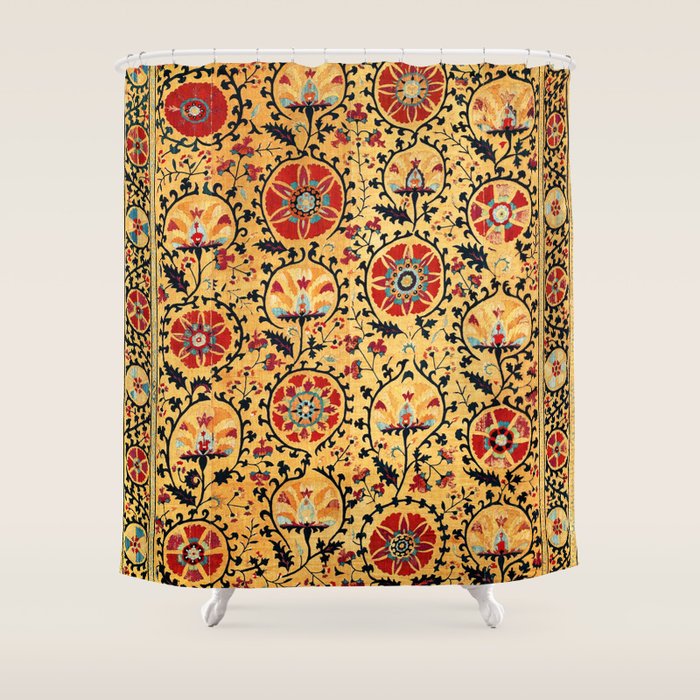 Shakhrisyabz Suzani  Antique Uzbekistan Embroidery Print Shower Curtain Gallery Image 1