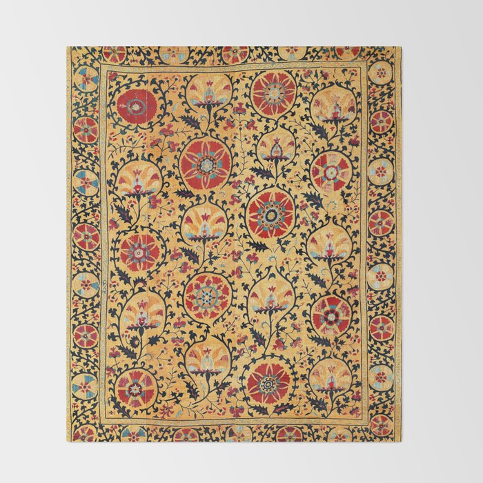 Shakhrisyabz Suzani  Antique Uzbekistan Embroidery Print Throw Blanket Gallery Image 2