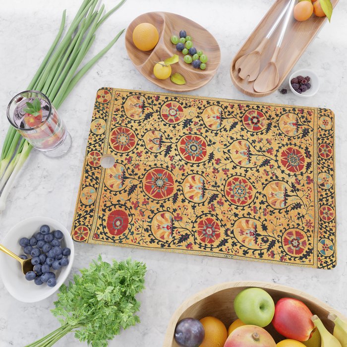 Shakhrisyabz Suzani  Antique Uzbekistan Embroidery Print Cutting Board Gallery Image 2