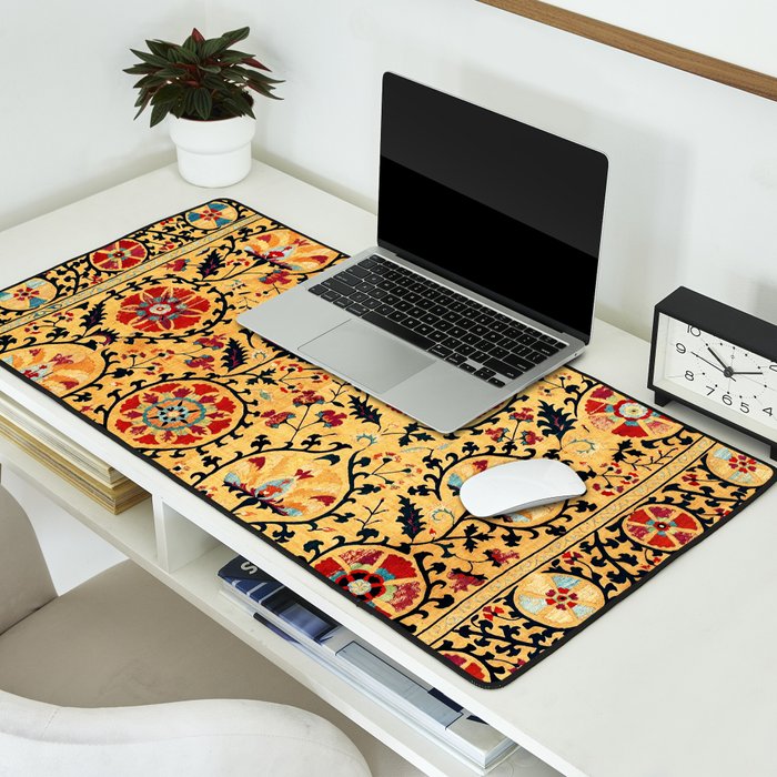 Shakhrisyabz Suzani  Antique Uzbekistan Embroidery Print Desk Mat Gallery Image 2