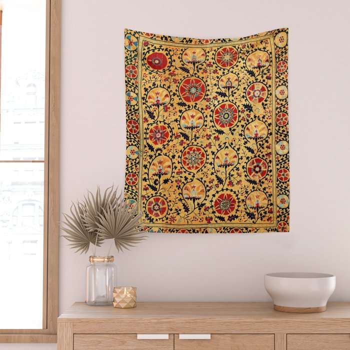 Shakhrisyabz Suzani  Antique Uzbekistan Embroidery Print Wall Tapestry Gallery Image 2