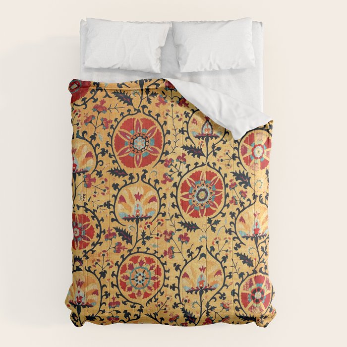 Shakhrisyabz Suzani  Antique Uzbekistan Embroidery Print Comforter Gallery Image 6