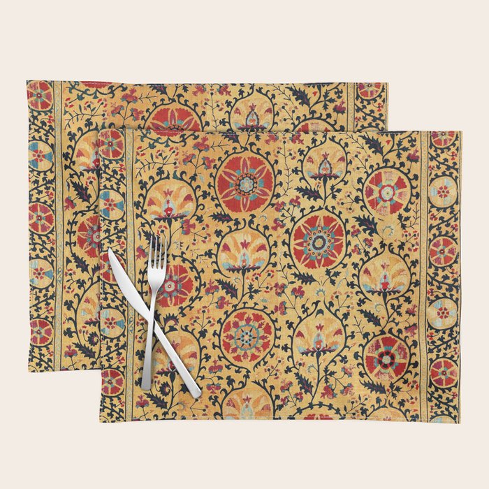 Shakhrisyabz Suzani  Antique Uzbekistan Embroidery Print Placemat Gallery Image 1