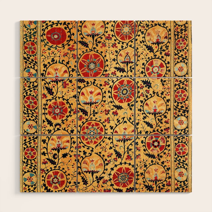 Shakhrisyabz Suzani  Antique Uzbekistan Embroidery Print Wood Wall Art Gallery Image 1