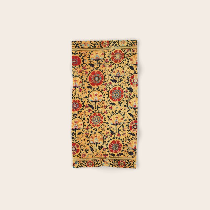 Shakhrisyabz Suzani  Antique Uzbekistan Embroidery Print Bath Towel Gallery Image 1