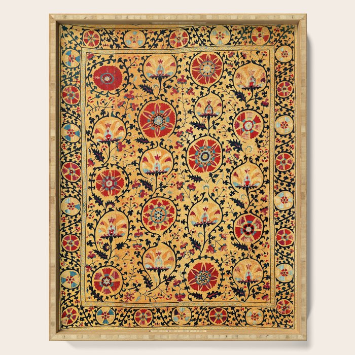 Shakhrisyabz Suzani  Antique Uzbekistan Embroidery Print Serving Tray Gallery Image 1