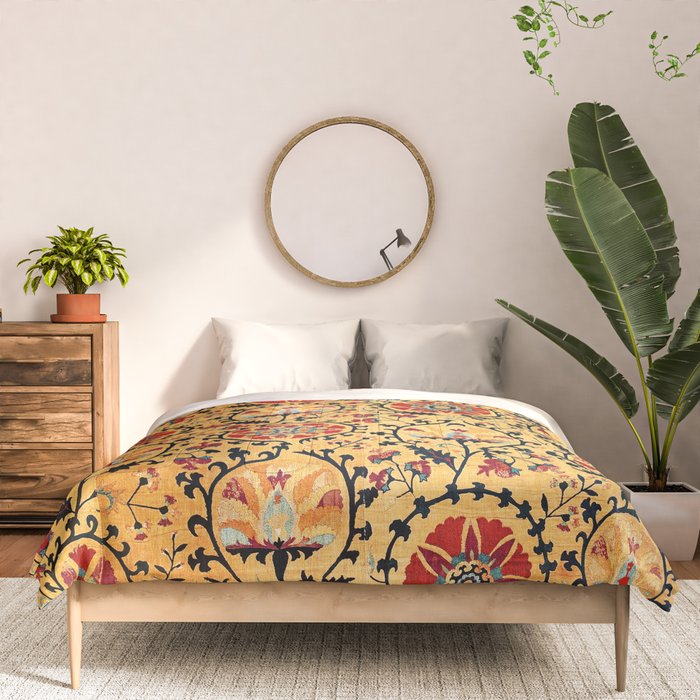 Shakhrisyabz Suzani  Antique Uzbekistan Embroidery Print Comforter Gallery Image 3