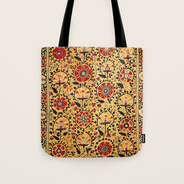 Shakhrisyabz Suzani  Antique Uzbekistan Embroidery Print Tote Bag Gallery Image 1
