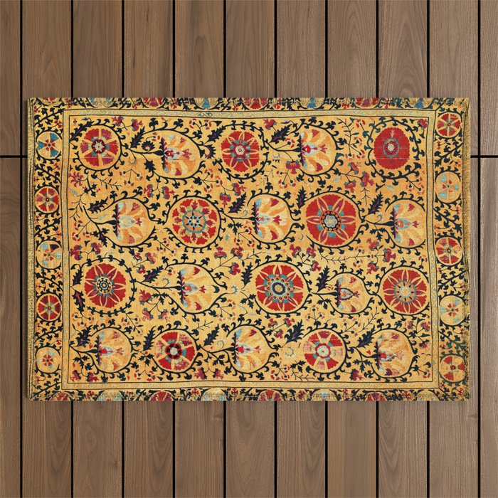 Shakhrisyabz Suzani  Antique Uzbekistan Embroidery Print Outdoor Rug Gallery Image 1