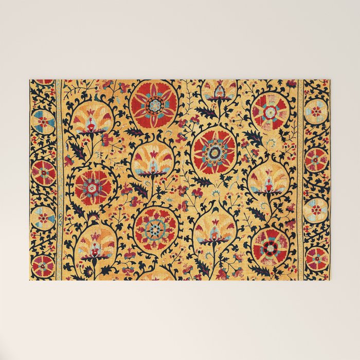 Shakhrisyabz Suzani  Antique Uzbekistan Embroidery Print Welcome Mat Gallery Image 1