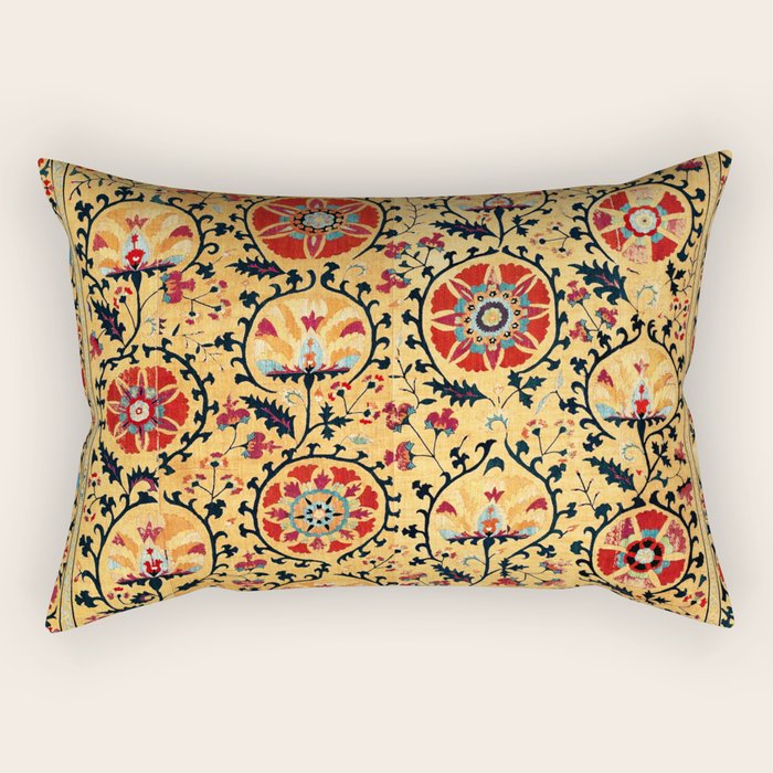 Shakhrisyabz Suzani  Antique Uzbekistan Embroidery Print Rectangular Pillow Gallery Image 1