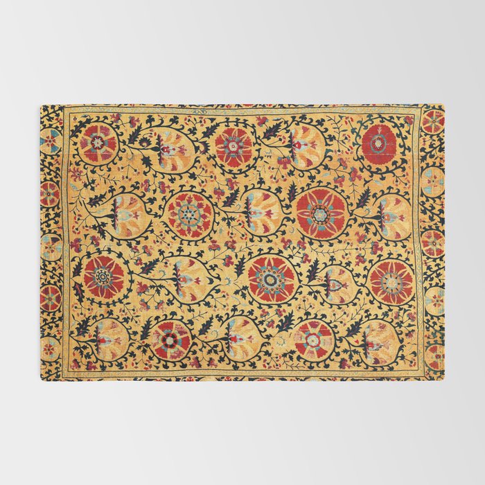 Shakhrisyabz Suzani  Antique Uzbekistan Embroidery Print Rug Gallery Image 2