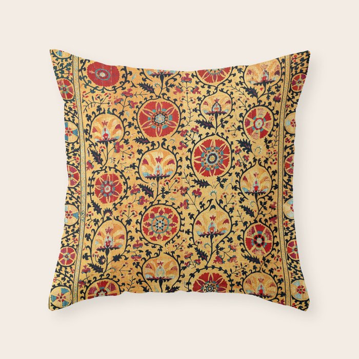 Shakhrisyabz Suzani  Antique Uzbekistan Embroidery Print Throw Pillow Gallery Image 6