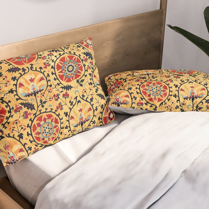 Shakhrisyabz Suzani  Antique Uzbekistan Embroidery Print Pillow Sham Gallery Image 2