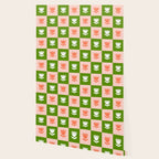 Retro Checkered Tulips Pattern - Pink and Green Wallpaper Gallery Image 2