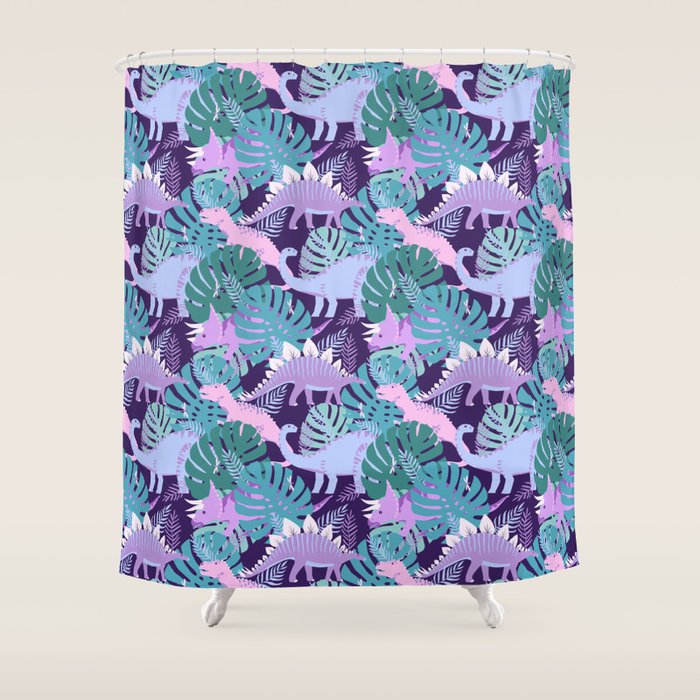 Jungle Dinosaur - Purple Shower Curtain Gallery Image 1
