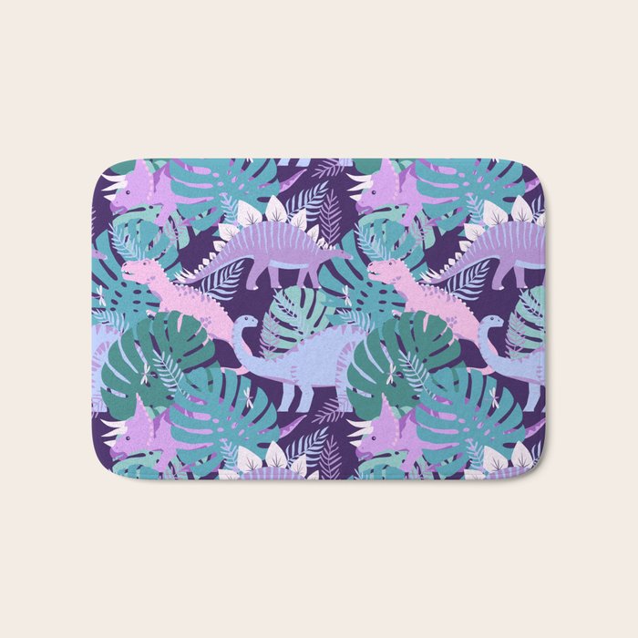 Jungle Dinosaur - Purple Bath Mat Gallery Image 1