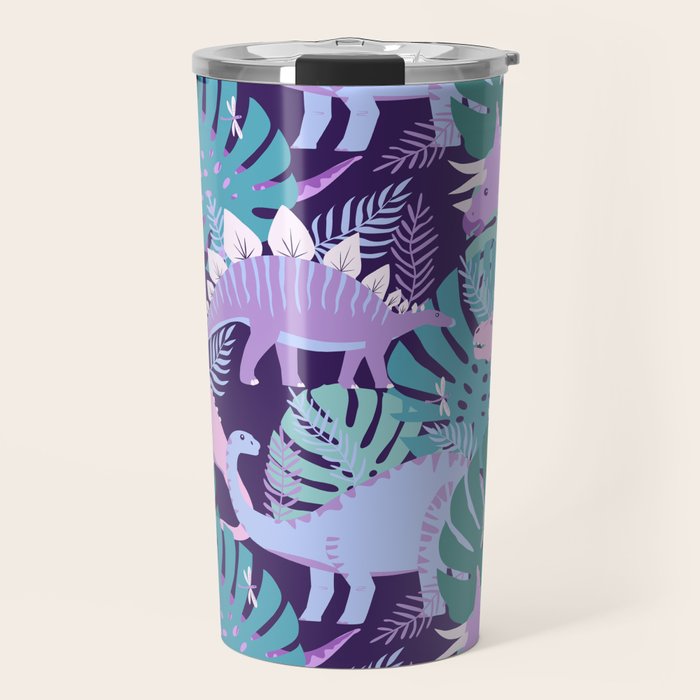 Jungle Dinosaur - Purple Travel Mug Gallery Image 1