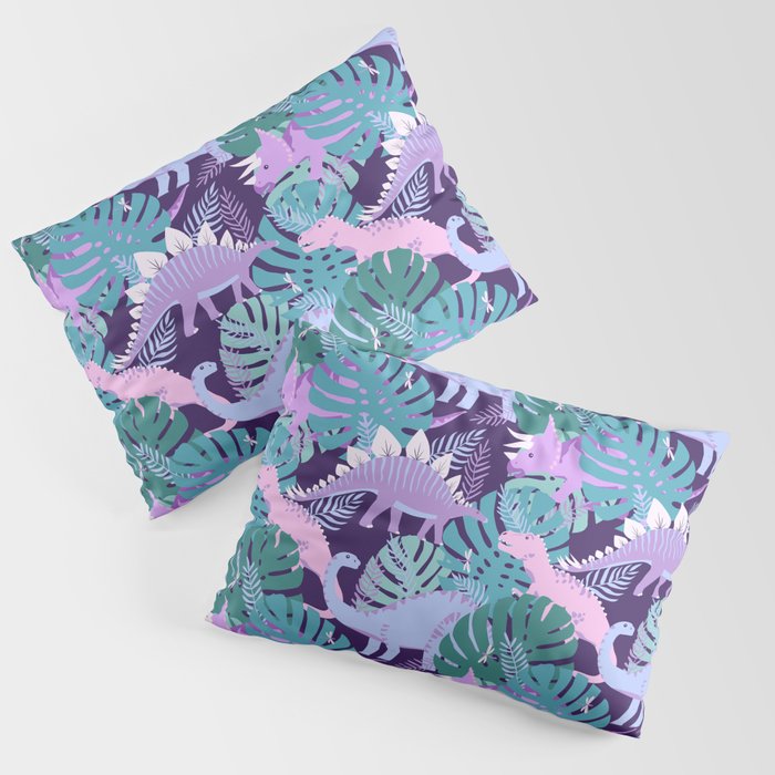Jungle Dinosaur - Purple Pillow Sham Gallery Image 1