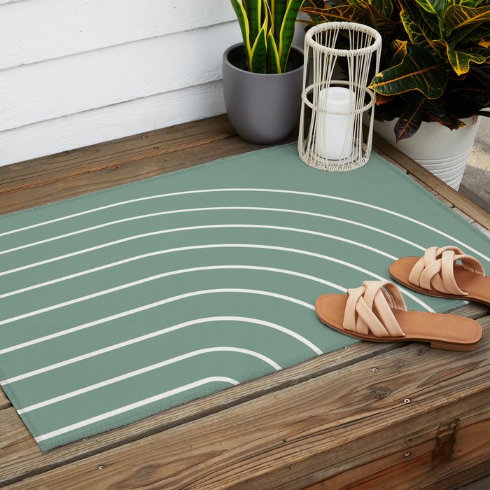 Minimal Arch XXXVII Natural Green Modern Geometric Lines Outdoor Rug Gallery Image 2