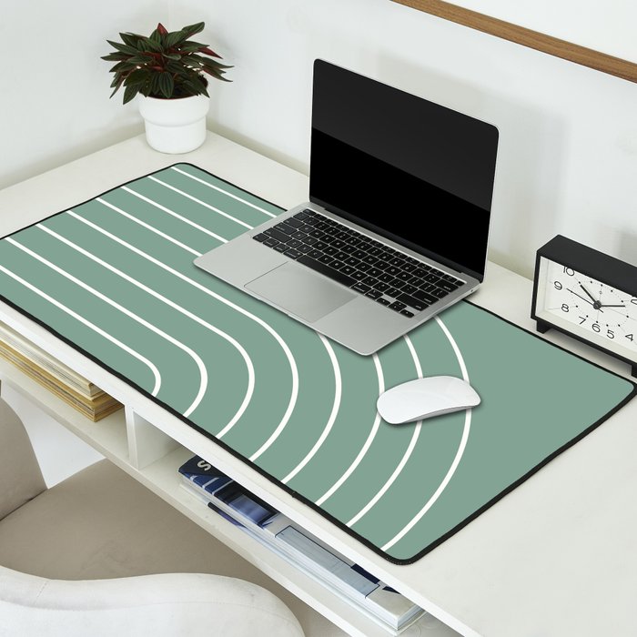 Minimal Arch XXXVII Natural Green Modern Geometric Lines Desk Mat Gallery Image 2