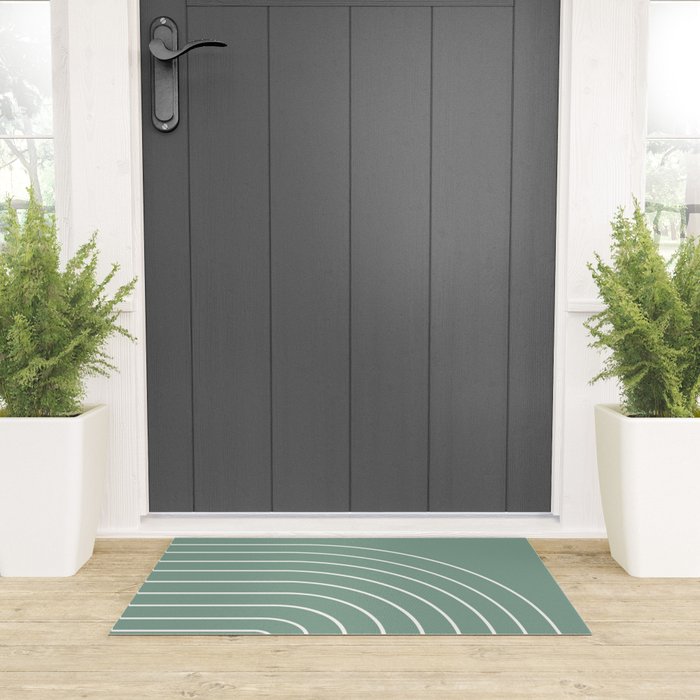 Minimal Arch XXXVII Natural Green Modern Geometric Lines Welcome Mat Gallery Image 3