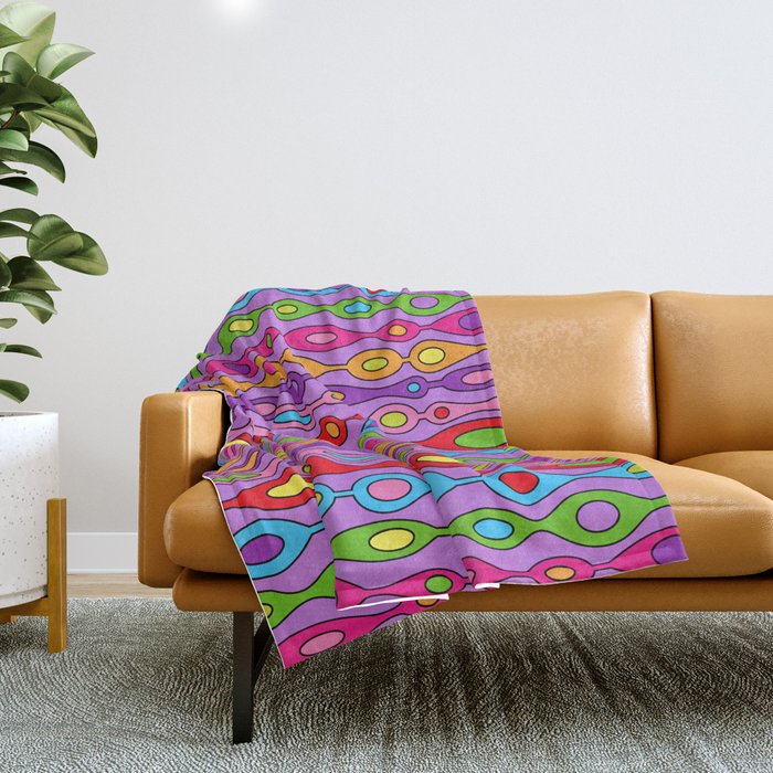 Mid Century Colorful Geometric Oval Pattern Throw Blanket Gallery Image 1