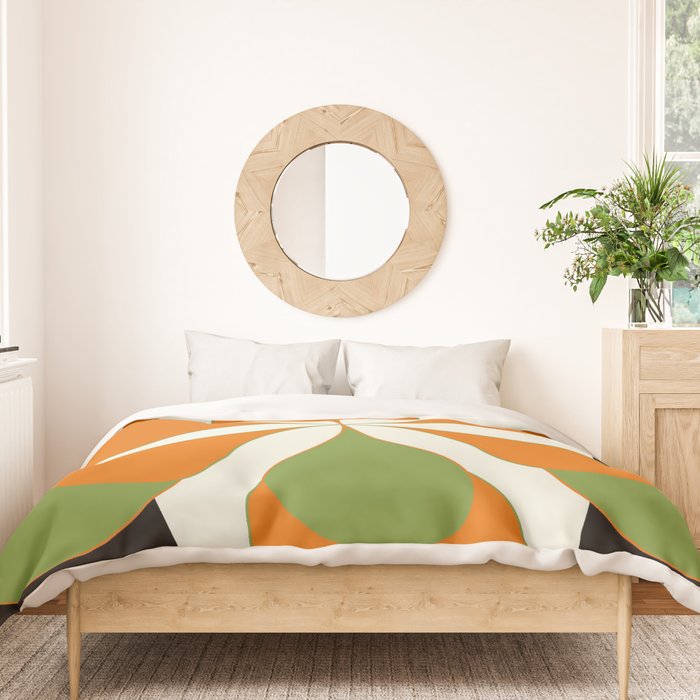 Mid-Century Modern Art 1.4 - Green & Orange Flower Duvet Cover Gallery Image 3
