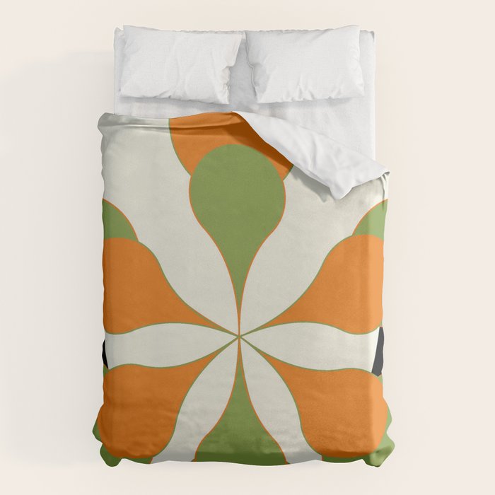 Mid-Century Modern Art 1.4 - Green & Orange Flower Duvet Cover Gallery Image 6