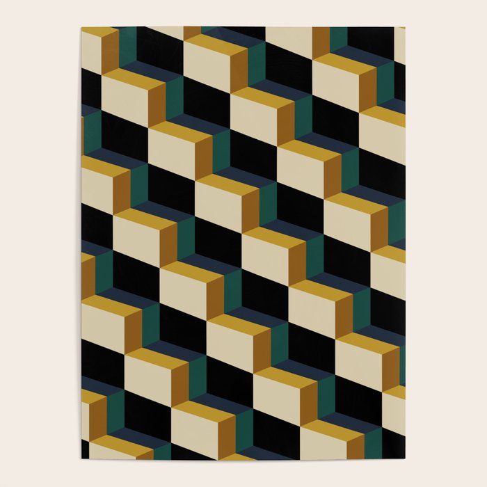 Cuboid Mid Century Abstract Shapes Pattern I Poster Gallery Image 4