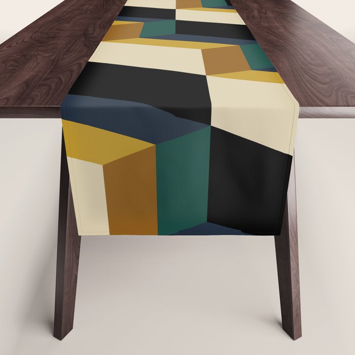 Cuboid Mid Century Abstract Shapes Pattern I Table Runner Gallery Image 1