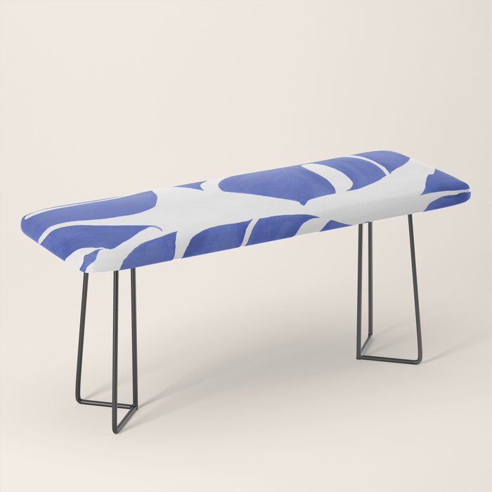Blue Monstera Leaves White Background - Blue and White #decor #society6 #buyart Bench Gallery Image 1