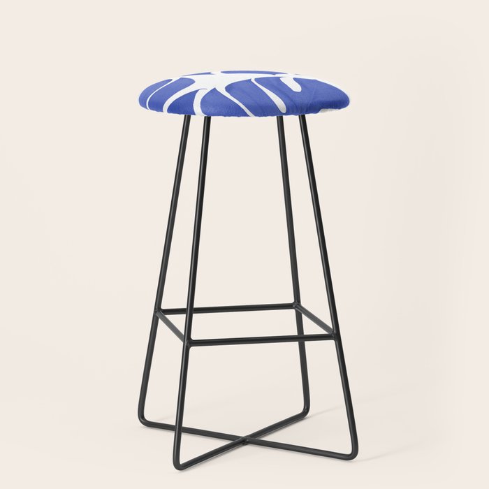 Blue Monstera Leaves White Background - Blue and White #decor #society6 #buyart Stool Gallery Image 1