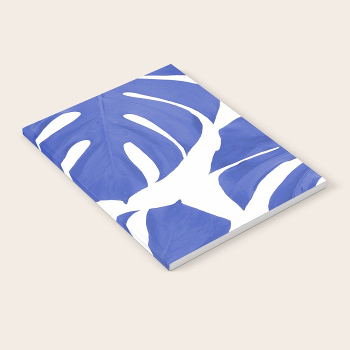 Blue Monstera Leaves White Background - Blue and White #decor #society6 #buyart Notebook Gallery Image 2