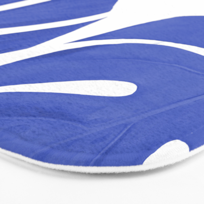 Blue Monstera Leaves White Background - Blue and White #decor #society6 #buyart Bath Mat Gallery Image 3