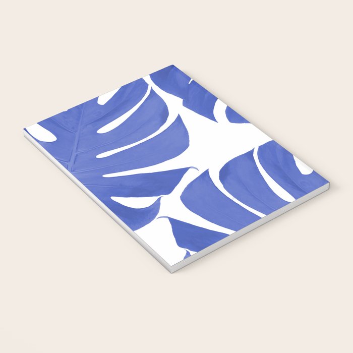 Blue Monstera Leaves White Background - Blue and White #decor #society6 #buyart Notebook Gallery Image 3