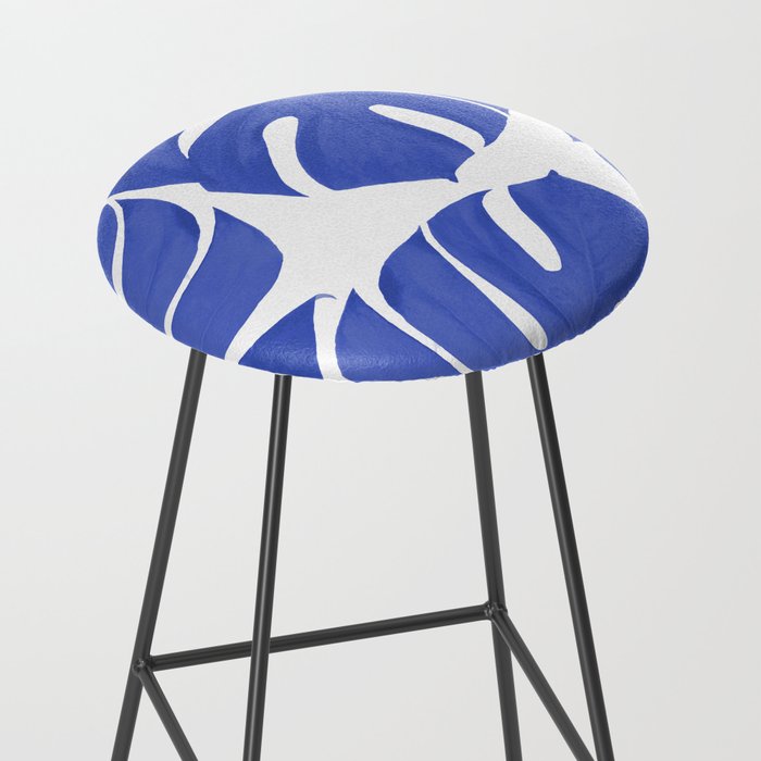 Blue Monstera Leaves White Background - Blue and White #decor #society6 #buyart Stool Gallery Image 2