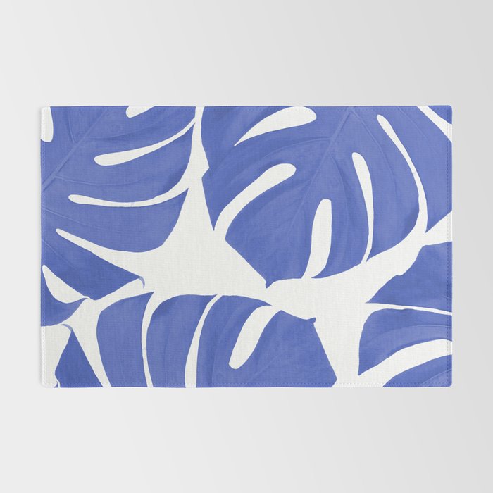 Blue Monstera Leaves White Background - Blue and White #decor #society6 #buyart Rug Gallery Image 2