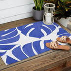 Blue Monstera Leaves White Background - Blue and White #decor #society6 #buyart Outdoor Rug Gallery Image 2