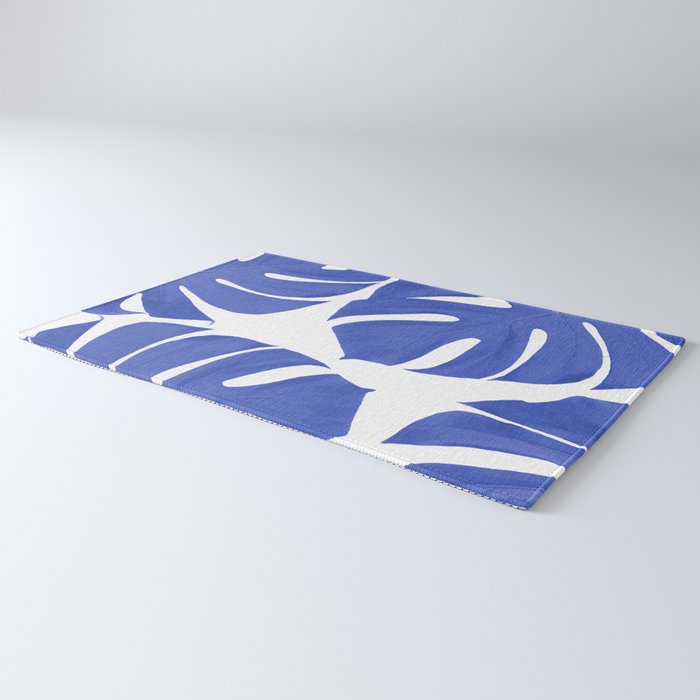 Blue Monstera Leaves White Background - Blue and White #decor #society6 #buyart Rug Gallery Image 3