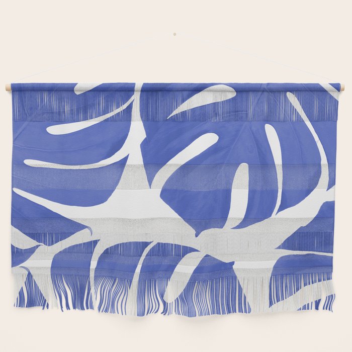Blue Monstera Leaves White Background - Blue and White #decor #society6 #buyart Wall Hanging Gallery Image 1