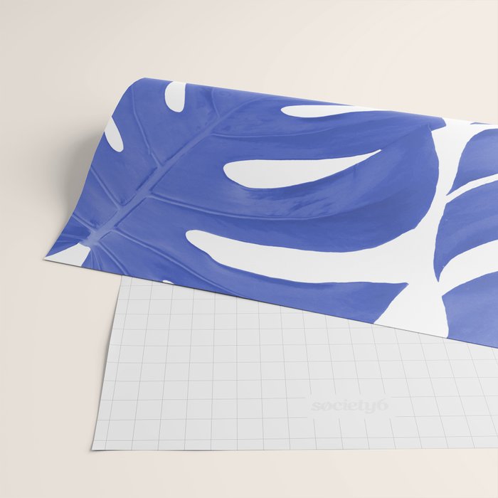 Blue Monstera Leaves White Background - Blue and White #decor #society6 #buyart Wrapping Paper Gallery Image 2